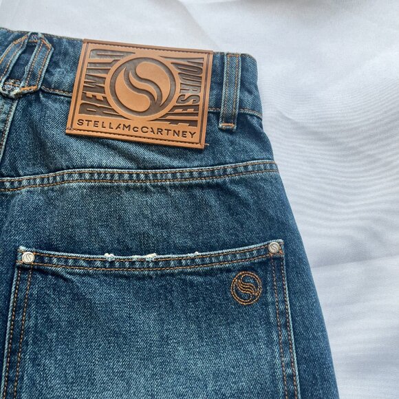 NWOT STELLA MCCARTNEY DARK BLUE VINTAGE WORKWEAR WIDE-LEG CARPENTER DENIM JEANS - Picture 10 of 11